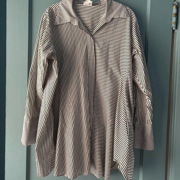 Planet by Lauren G Stripe Smock Button-Up Tunic Top Plus Size 2 10/14 Pockets - Picture 5 of 5